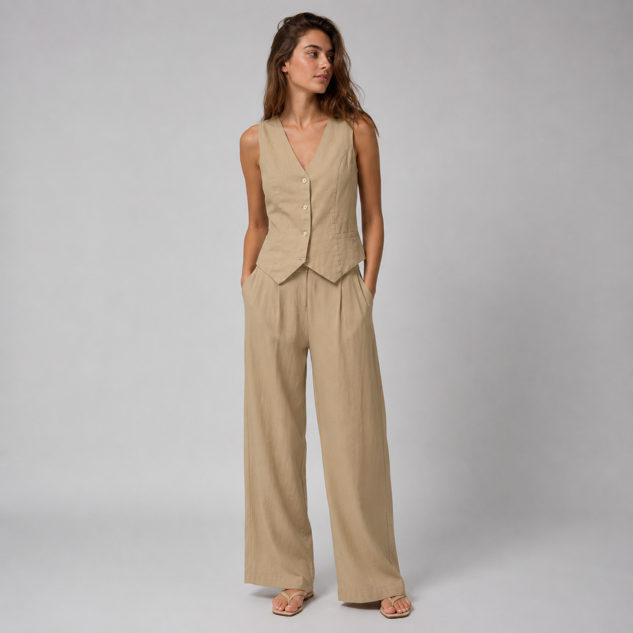 Vibonanza | Tweedelige Set met Gilet en Wijde Broek