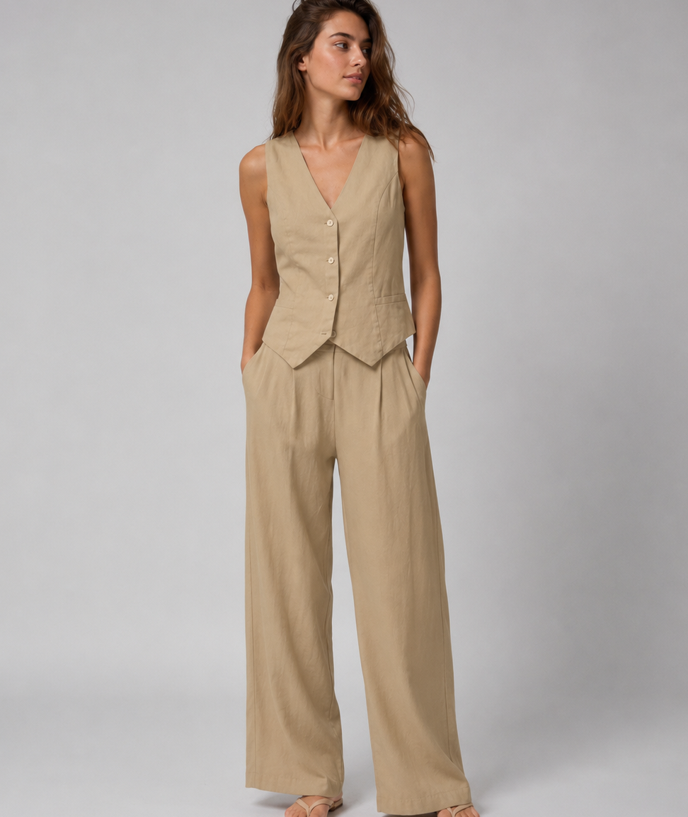Vibonanza | Tweedelige Set met Gilet en Wijde Broek