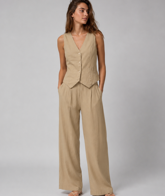 Vibonanza | Tweedelige Set met Gilet en Wijde Broek