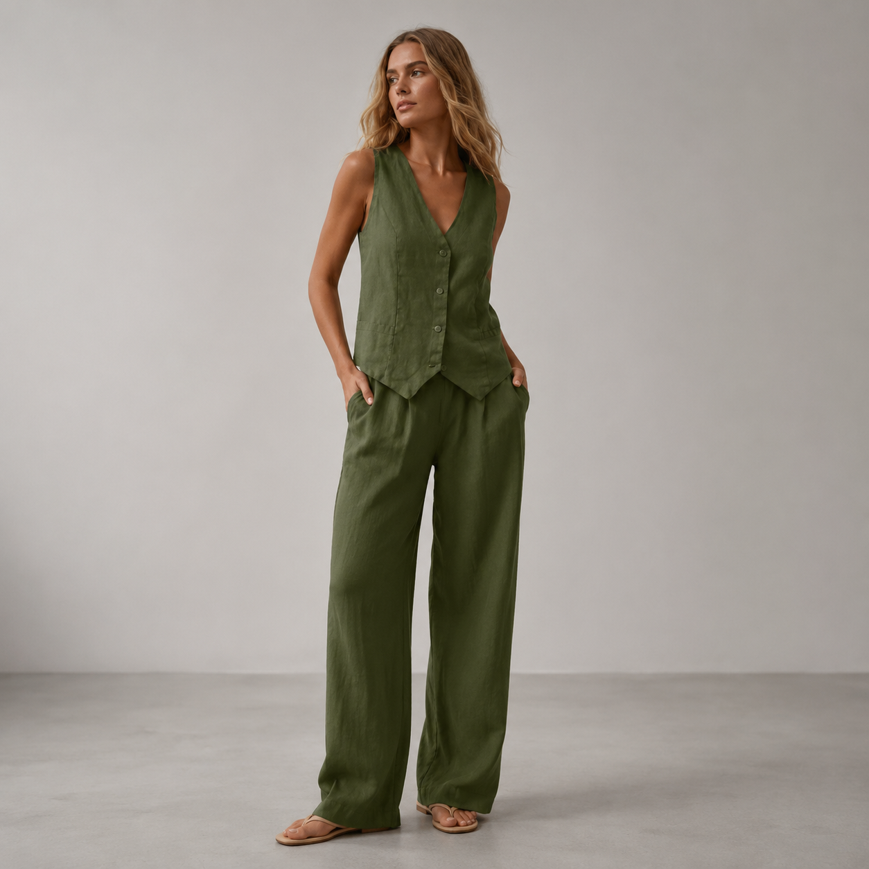 Vibonanza | Tweedelige Set met Gilet en Wijde Broek