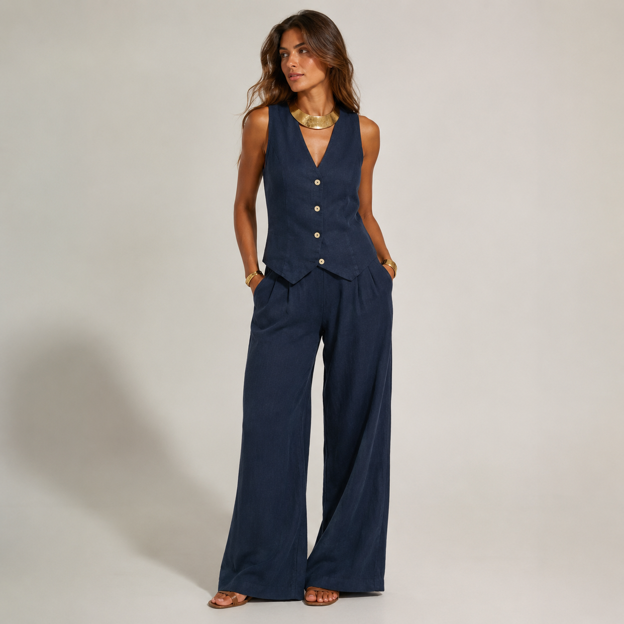 Vibonanza | Tweedelige Set met Gilet en Wijde Broek