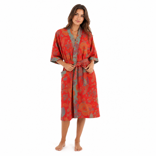 Vibonanza | Katoenen Kimono Badjas Ginkgo Print