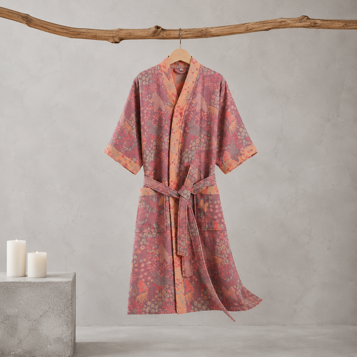 Vibonanza | Katoenen Kimono Badjas Ginkgo Print