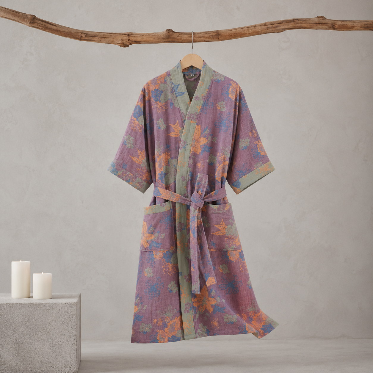 Vibonanza | Katoenen Kimono Badjas Ginkgo Print