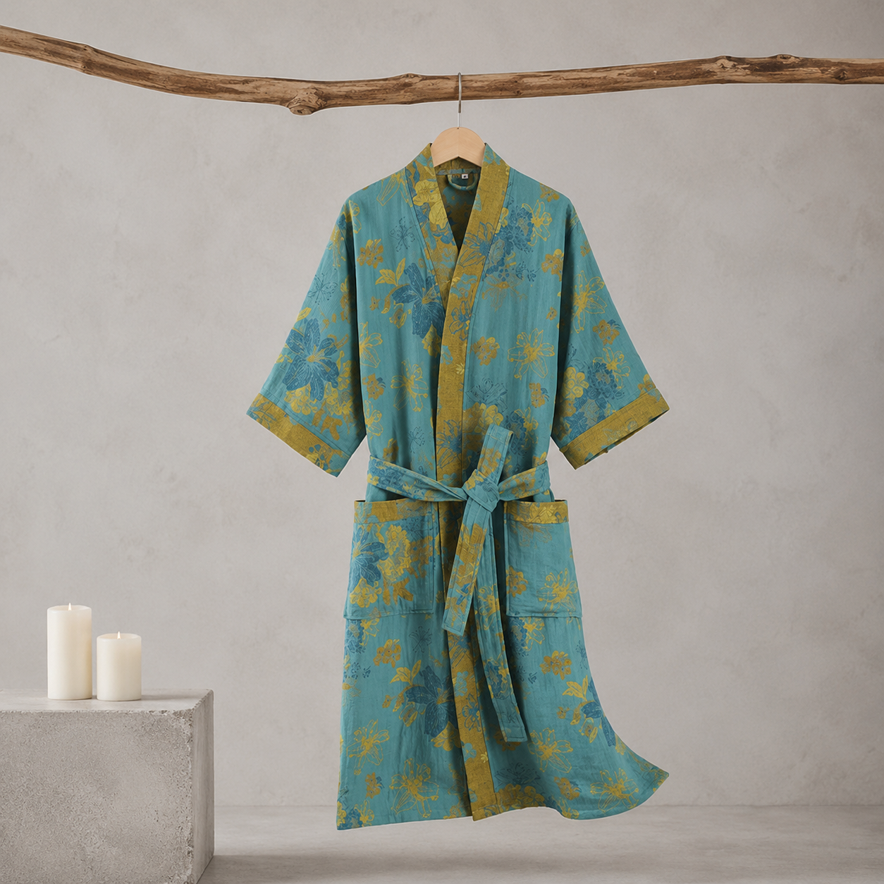 Vibonanza | Katoenen Kimono Badjas Ginkgo Print
