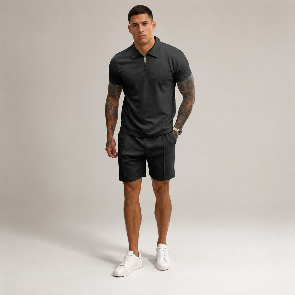 Vibonanza | Zomerse Heren Polo en Short Set in Beige