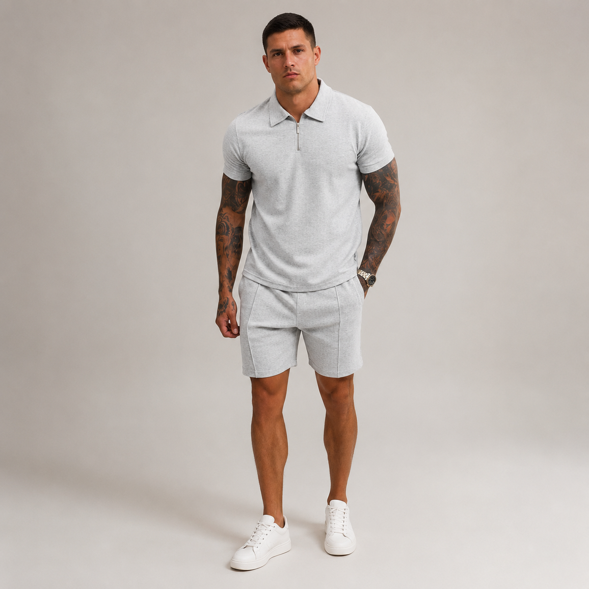 Vibonanza | Zomerse Heren Polo en Short Set in Beige