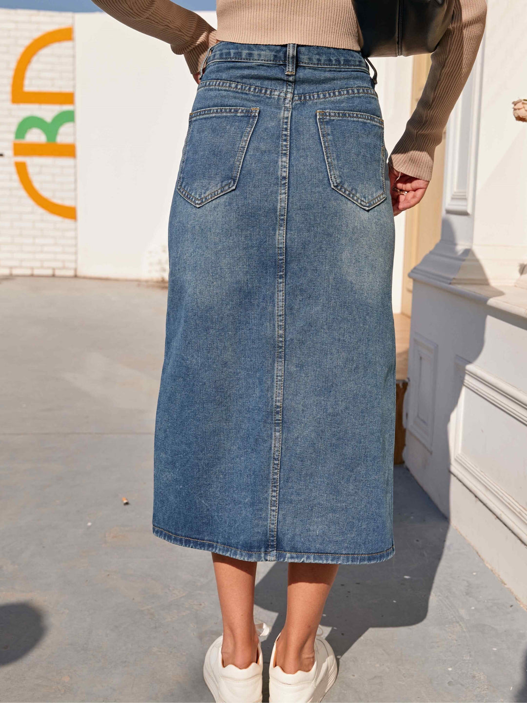 Vibonanza | Hoge Taille Denim Kokerrok met Split
