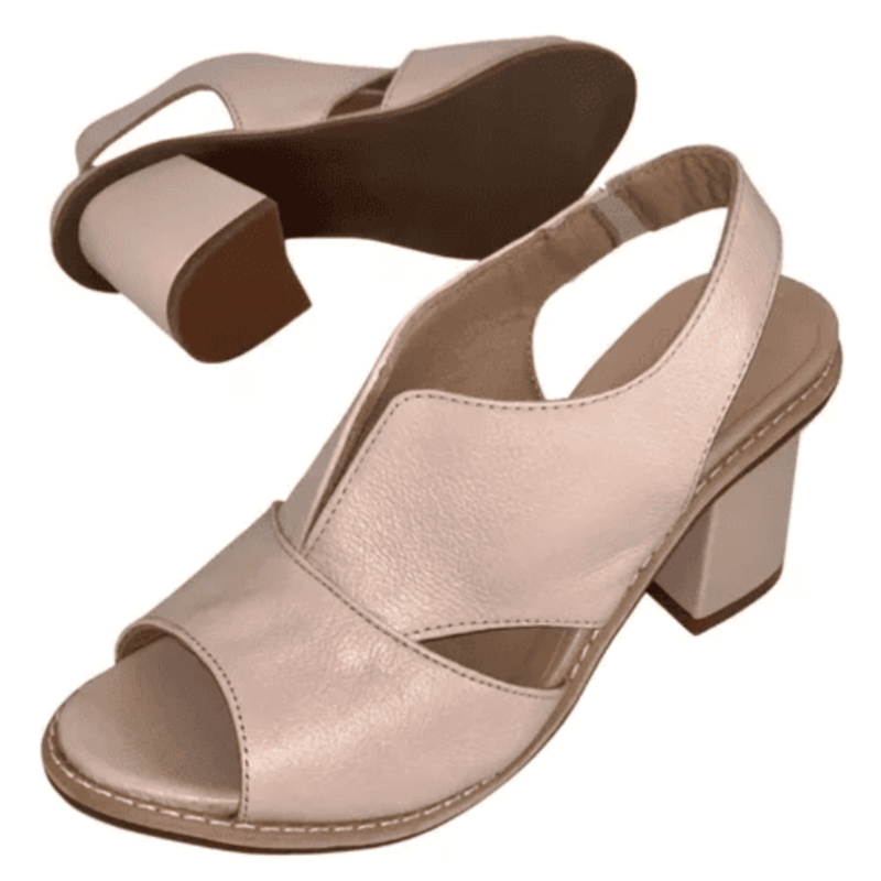 Vibonanza | Leren Dames Slingback Sandalen met Blokhak Bruin