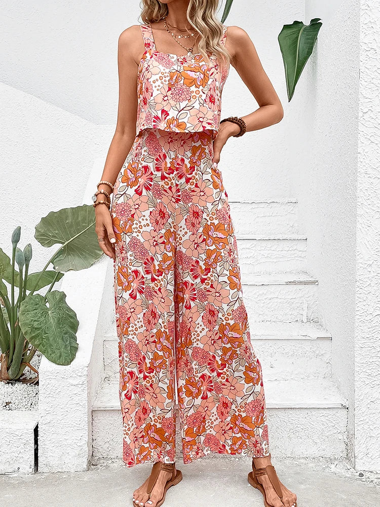 Vibonanza | Dames Zomerbloemen Jumpsuit met Wijde Pijpen