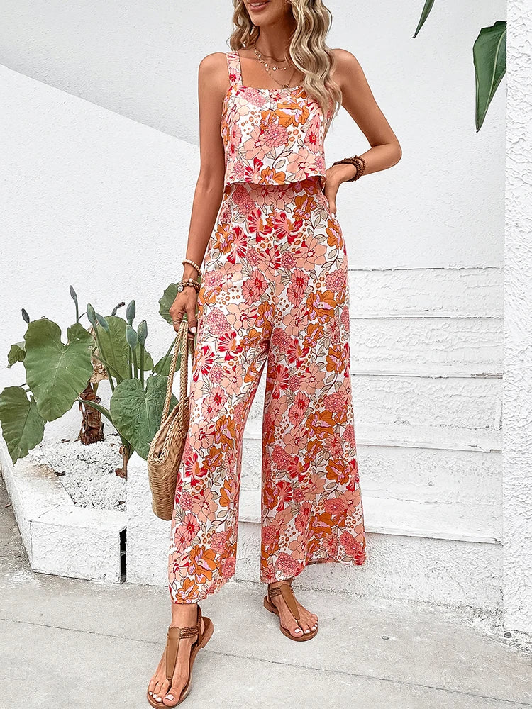 Vibonanza | Dames Zomerbloemen Jumpsuit met Wijde Pijpen