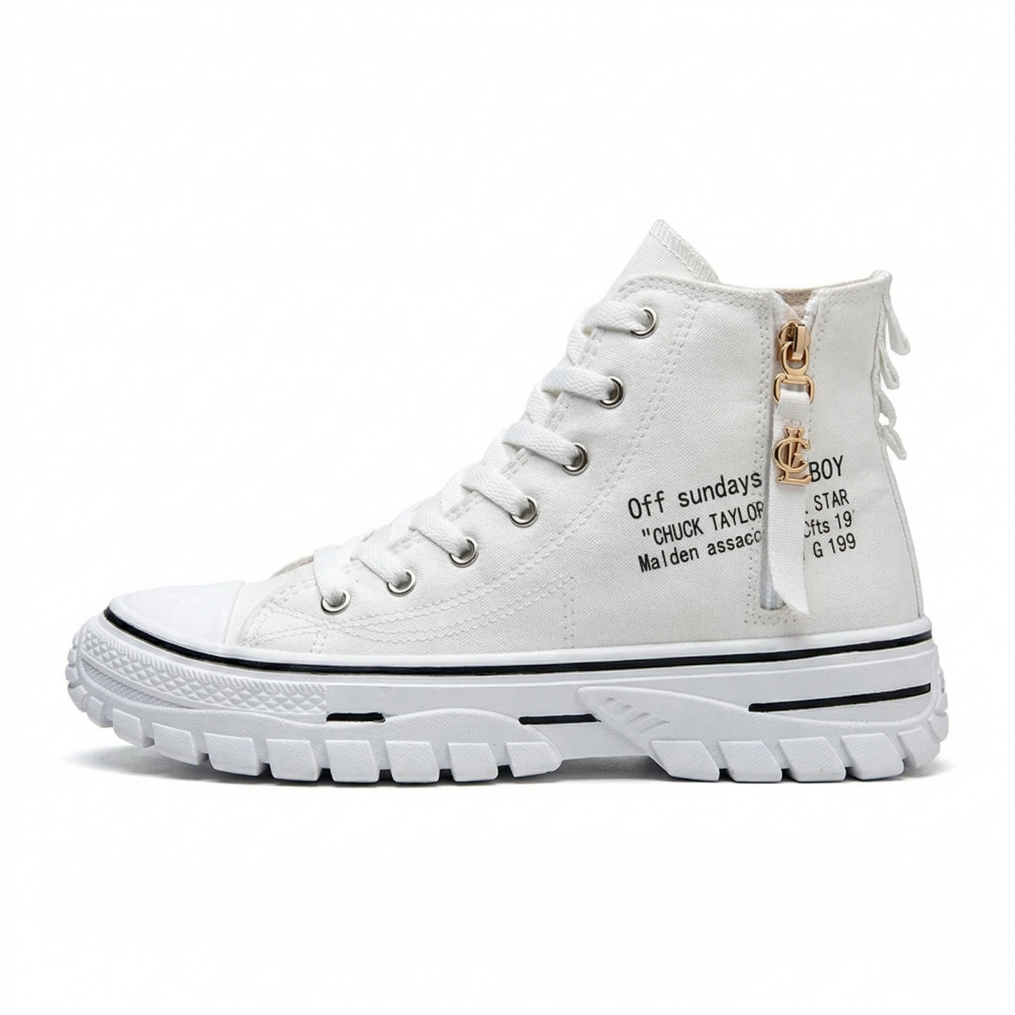 Vibonanza | Hoge Canvas Sneakers met Rits en Vetersluiting
