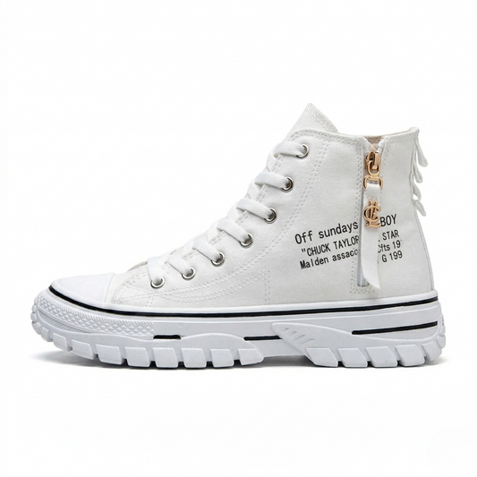 Vibonanza | Hoge Canvas Sneakers met Rits en Vetersluiting