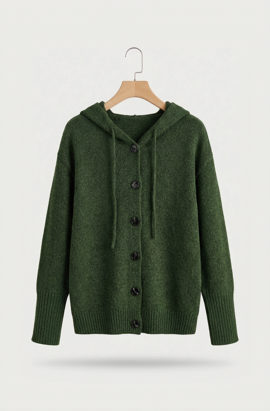 Vibonanza | Groen Vest met Capuchon en Knopen