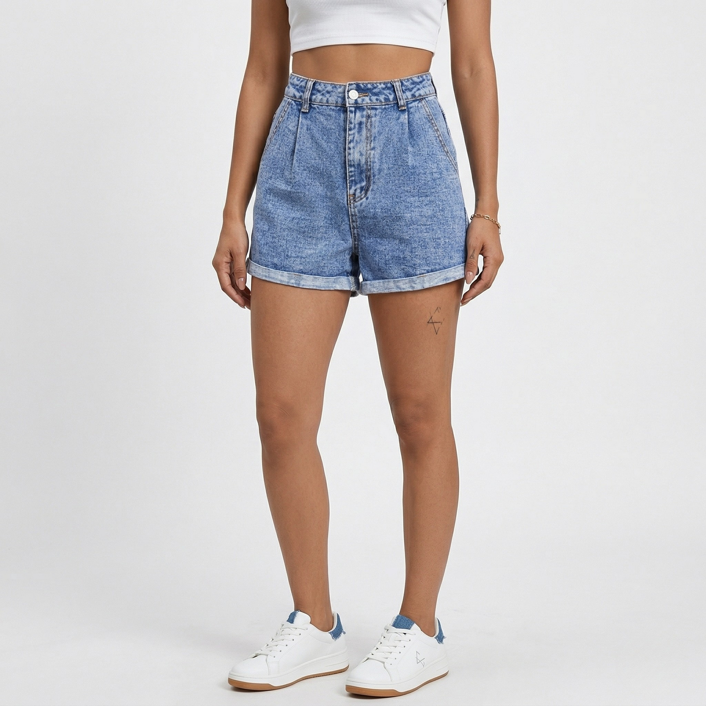 Vibonanza | Dames Denim Shorts Hoge Taille Blauw
