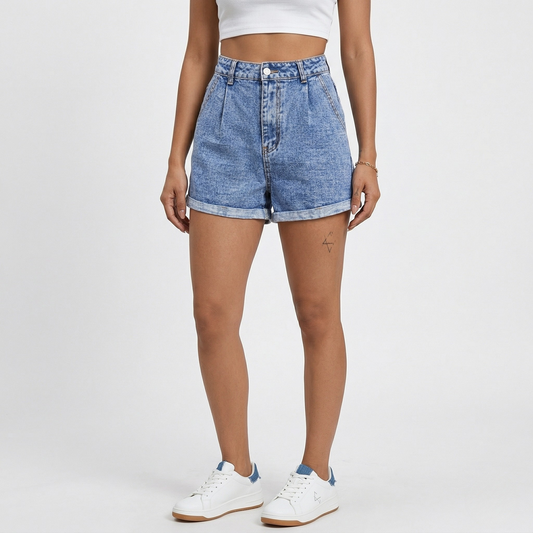 Vibonanza | Dames Denim Shorts Hoge Taille Blauw