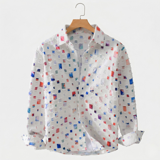 Vibonanza | Heren Denimhemd Abstracte Print Lange Mouw