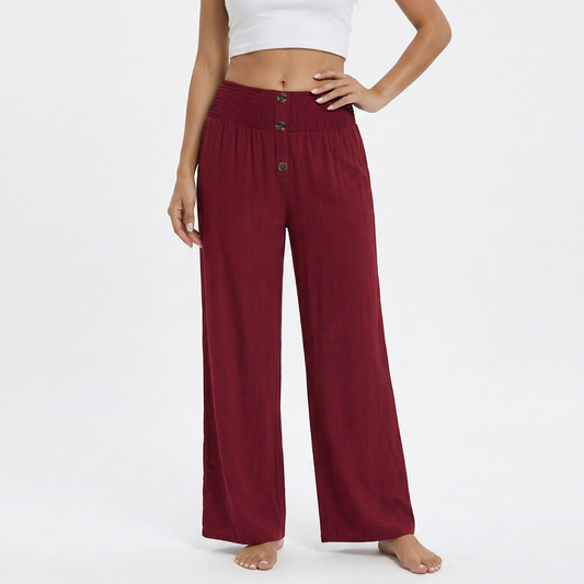 Vibonanza | Dames Wijde Broek Hoge Taille Burgundy