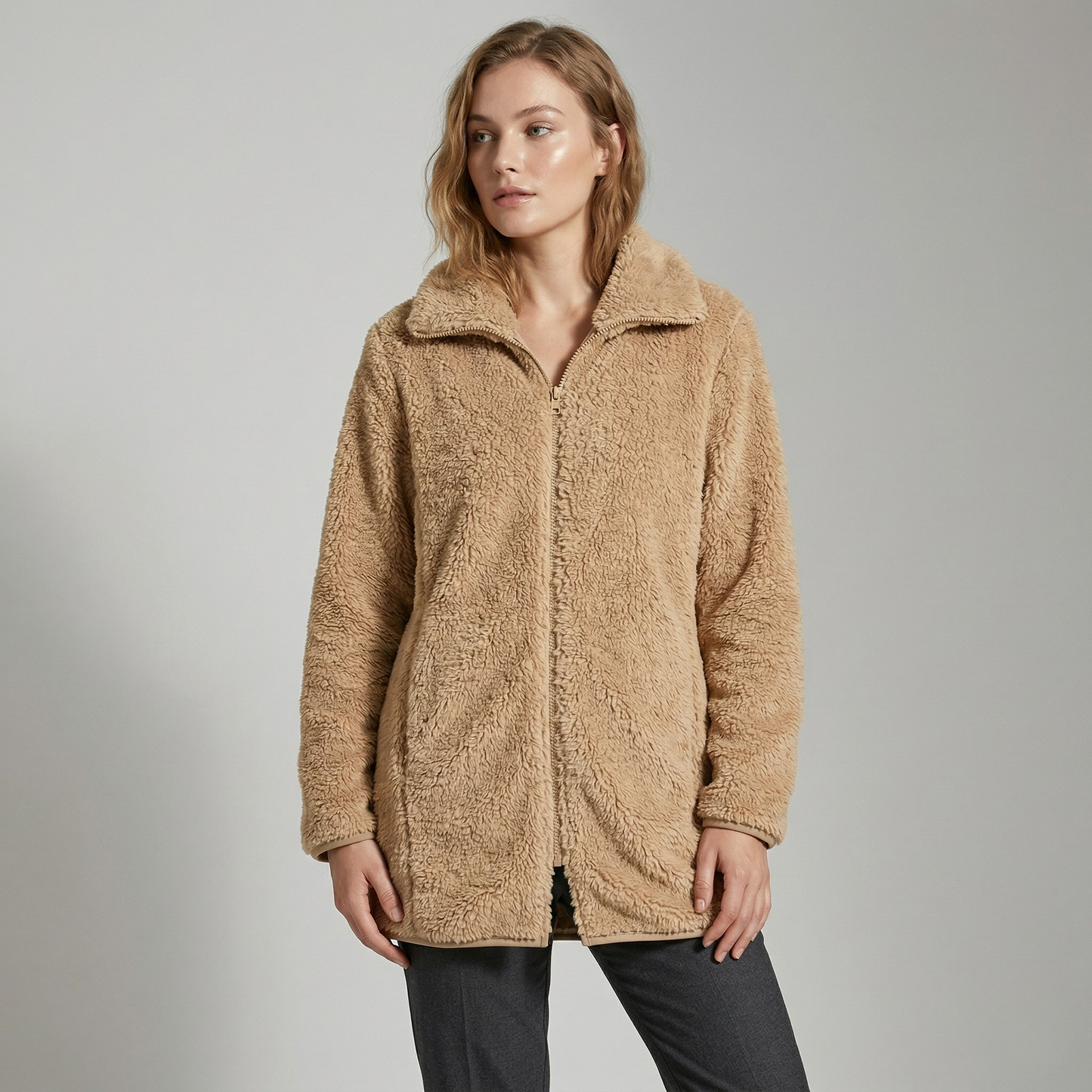Vibonanza | Dames Lange Winterjas Teddy met Ritssluiting
