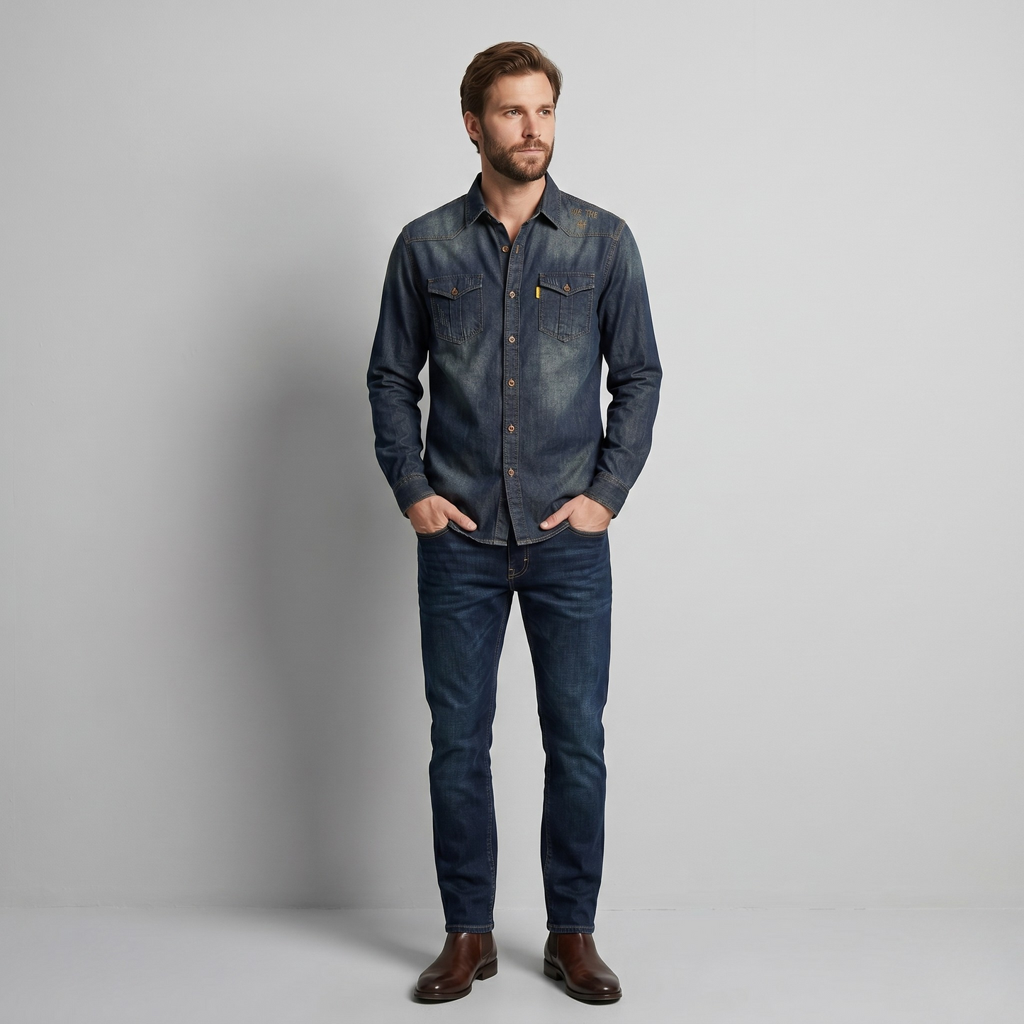 Vibonanza | Heren Denim Overhemd Vintage Wassing
