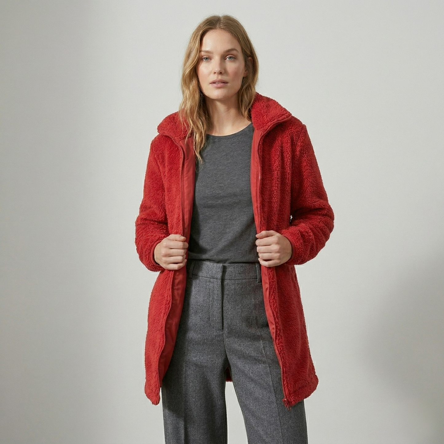 Vibonanza | Dames Lange Winterjas Teddy met Ritssluiting