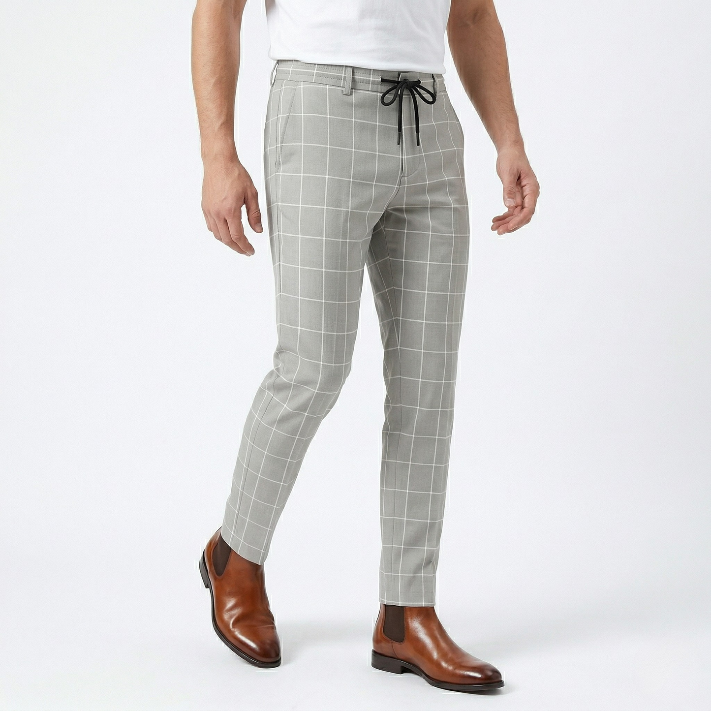 Vibonanza | Geruite Heren Slim Fit Broek Grijs
