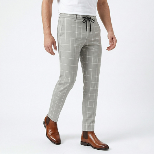 Vibonanza | Geruite Heren Slim Fit Broek Grijs
