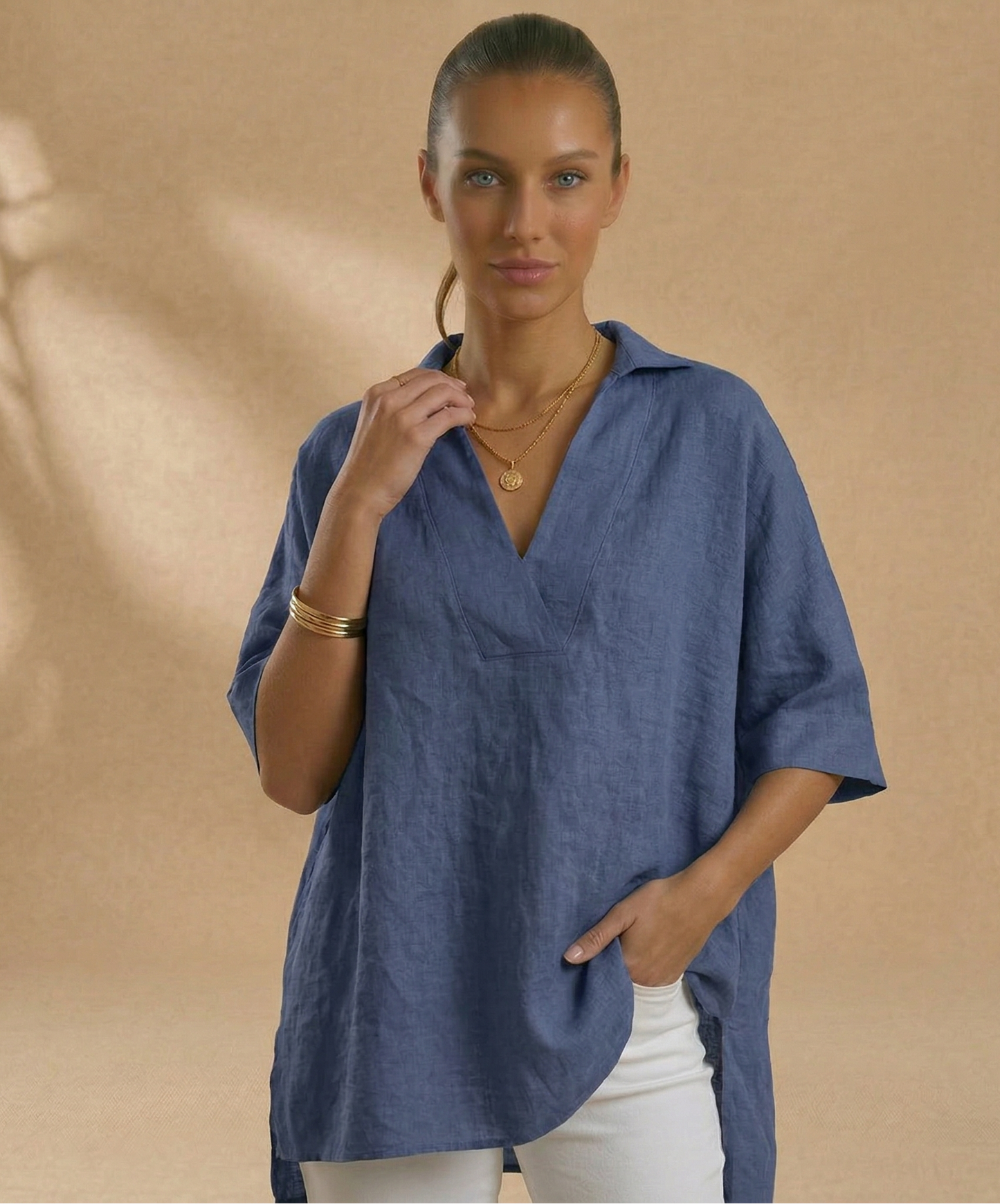 Vibonanza | Dames Linnen Blouse Korte Mouw
