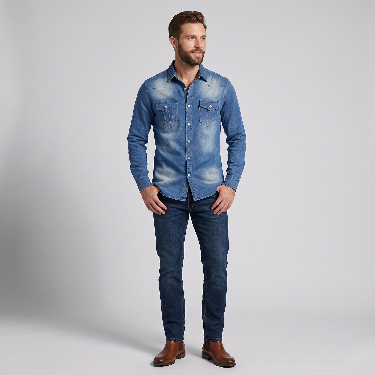 Vibonanza | Heren Denim Overhemd Vintage Wassing