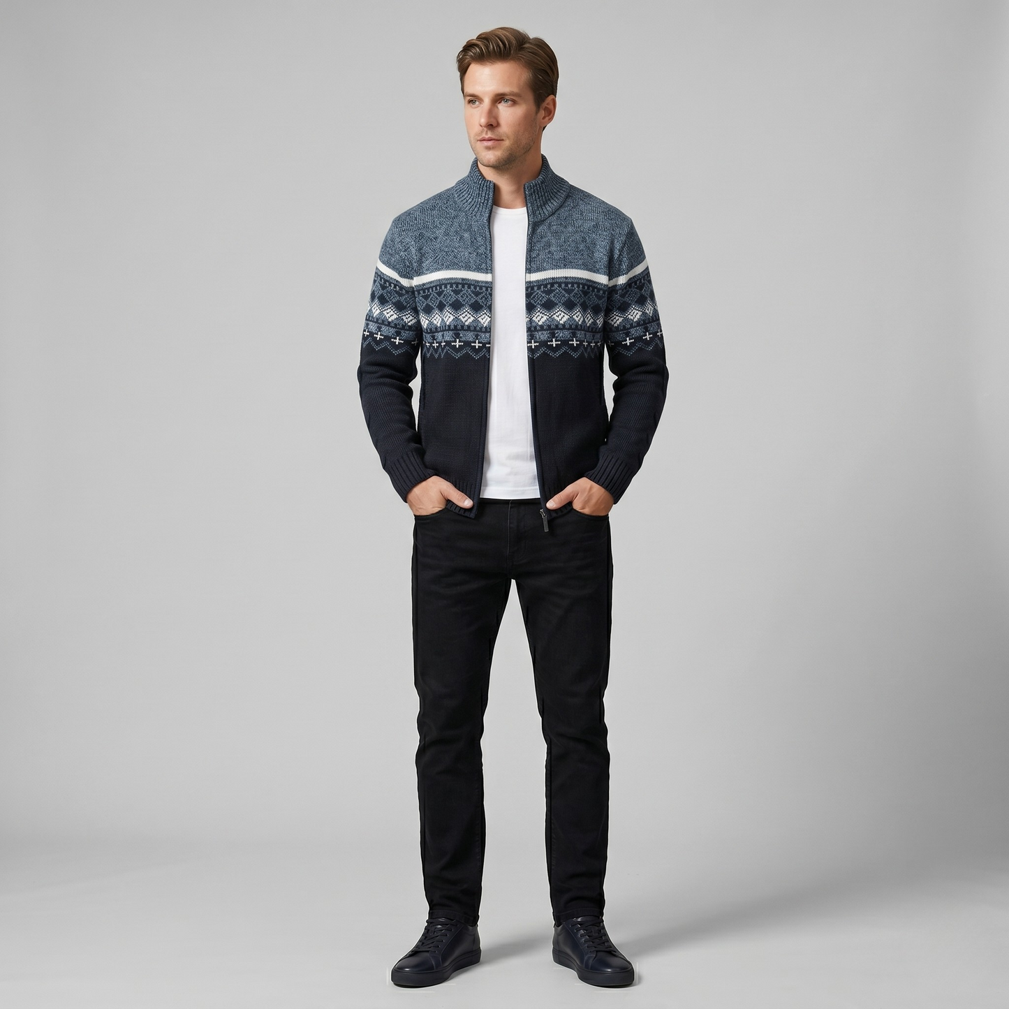 Vibonanza | Heren Vest Isolerend Denim Nordic Patroon