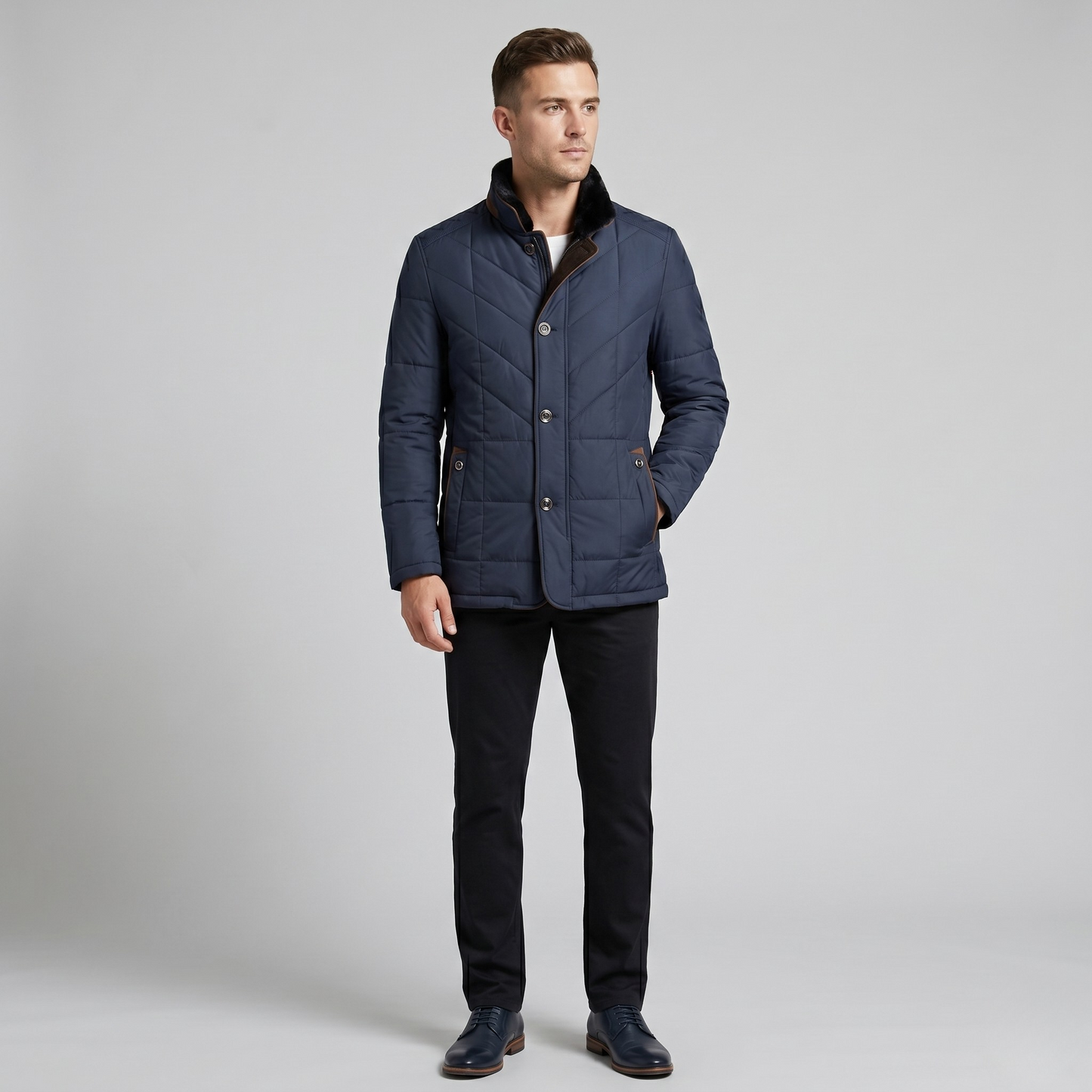 Vibonanza | Stijlvolle Gewatteerde Herenwinterjas Navy Blauw