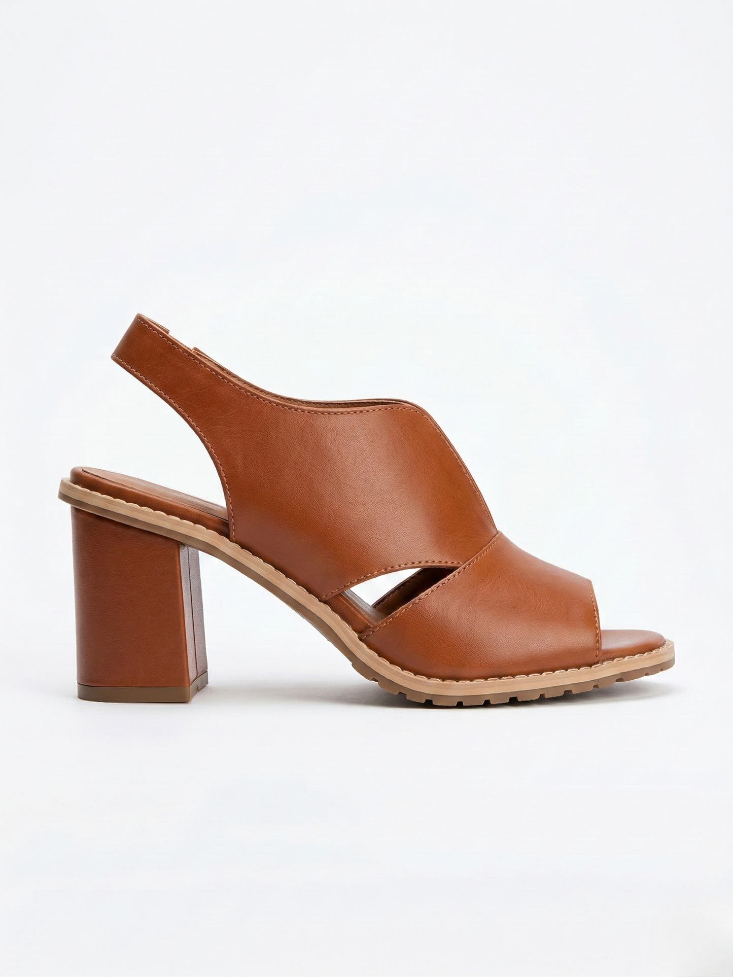 Vibonanza | Leren Dames Slingback Sandalen met Blokhak Bruin