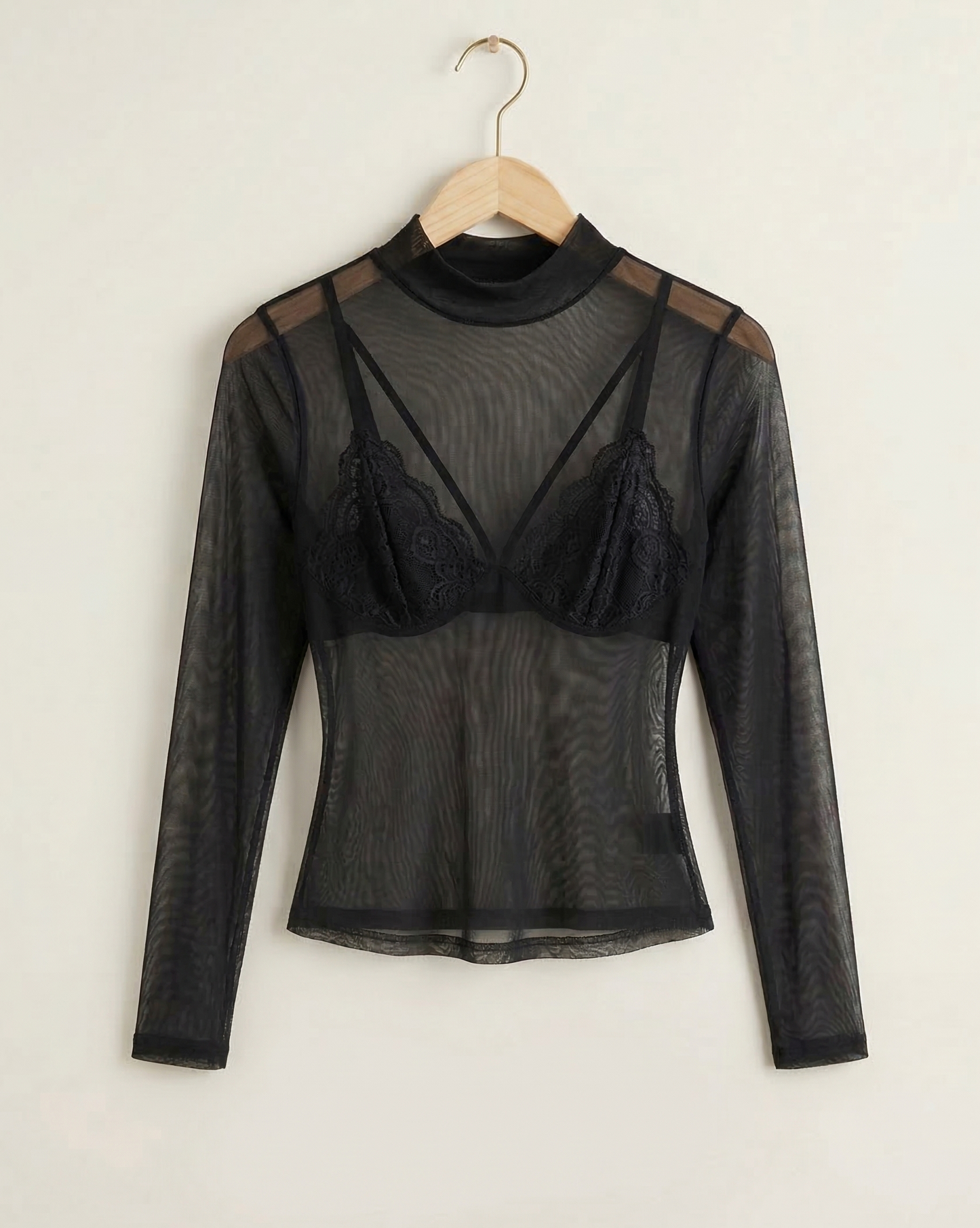 Vibonanza | Transparante Stretch Top Zwart/Bordeaux