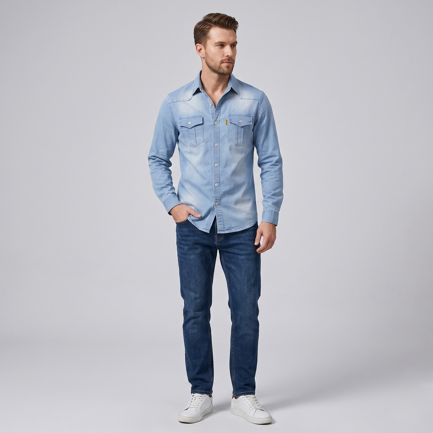 Vibonanza | Heren Denim Overhemd Vintage Wassing