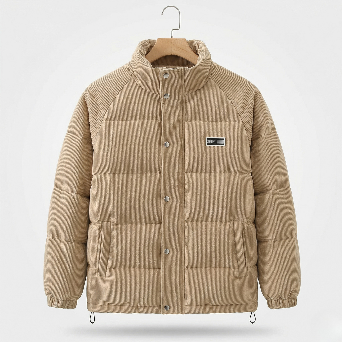 Vibonanza | Beige Corduroy Pufferjas Met Hoge Kraag