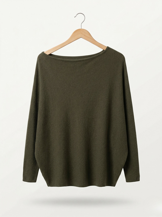 Vibonanza | Gedrapeerde Asymmetrische Trui Olive Groen
