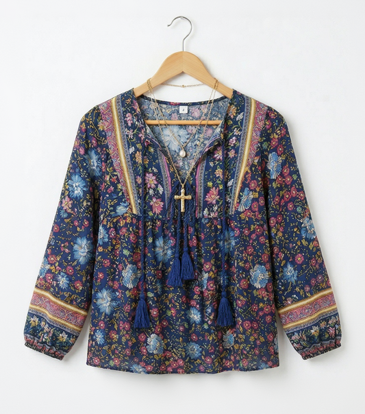 Vibonanza | Bohemian damesblouse met paisleyprint