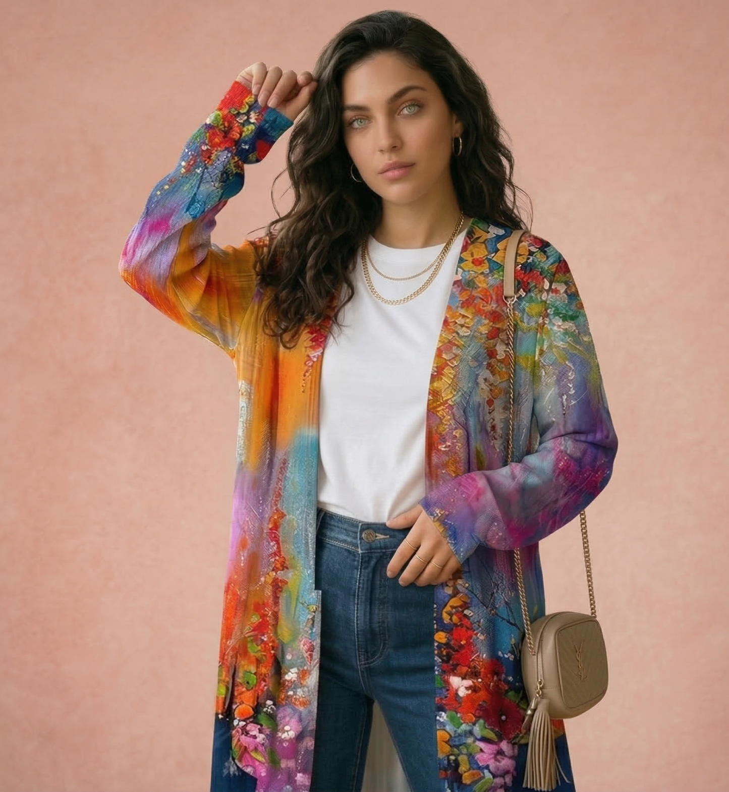 Vibonanza | Artistiek Kimono-Style Vest met Bloemenprint