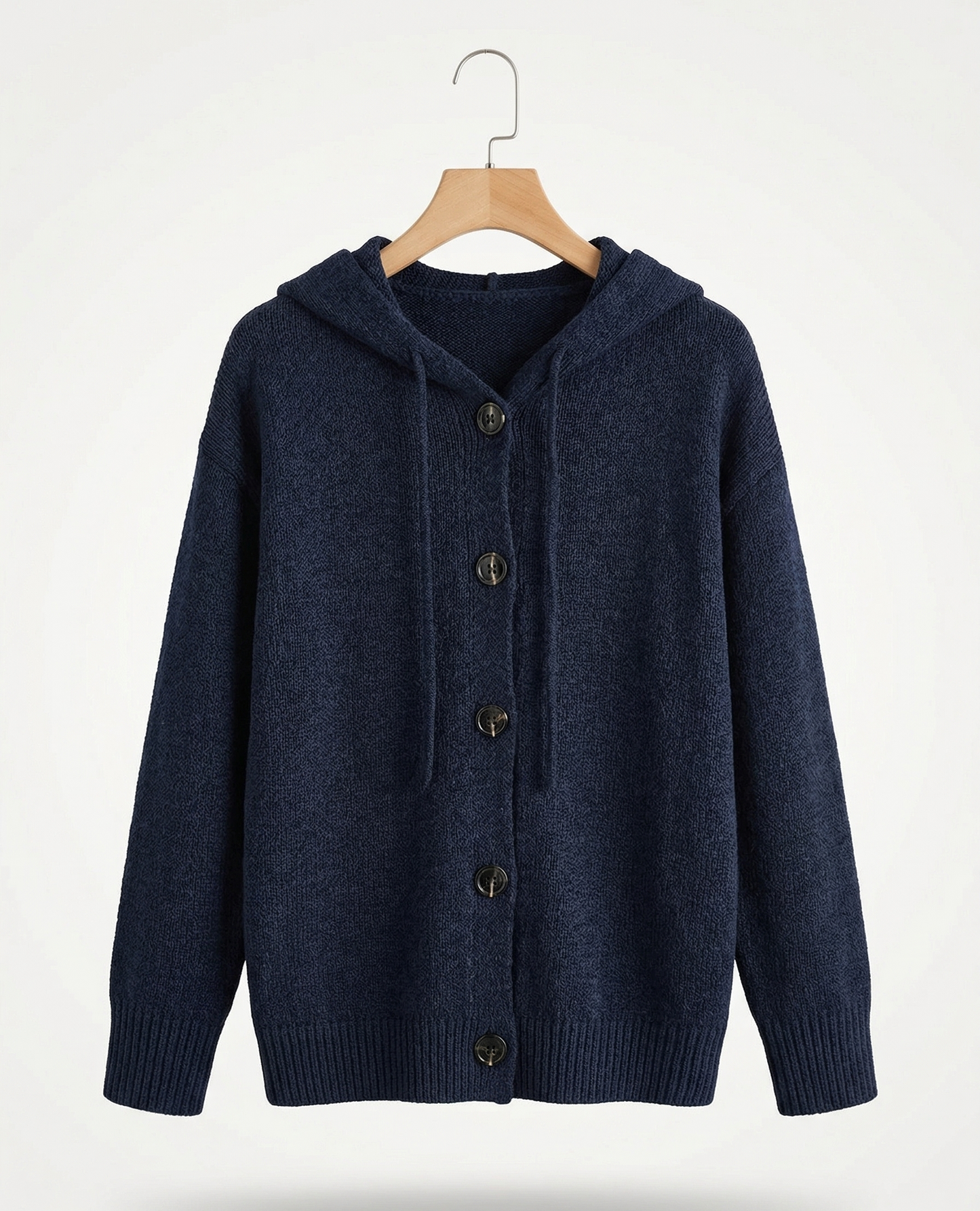 Vibonanza | Donkerblauwe Damescardigan met Capuchon