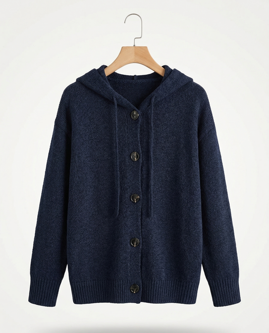 Vibonanza | Donkerblauwe Damescardigan met Capuchon