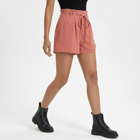 Vibonanza | Dames Paperbag Shorts met Ceintuur Terracotta