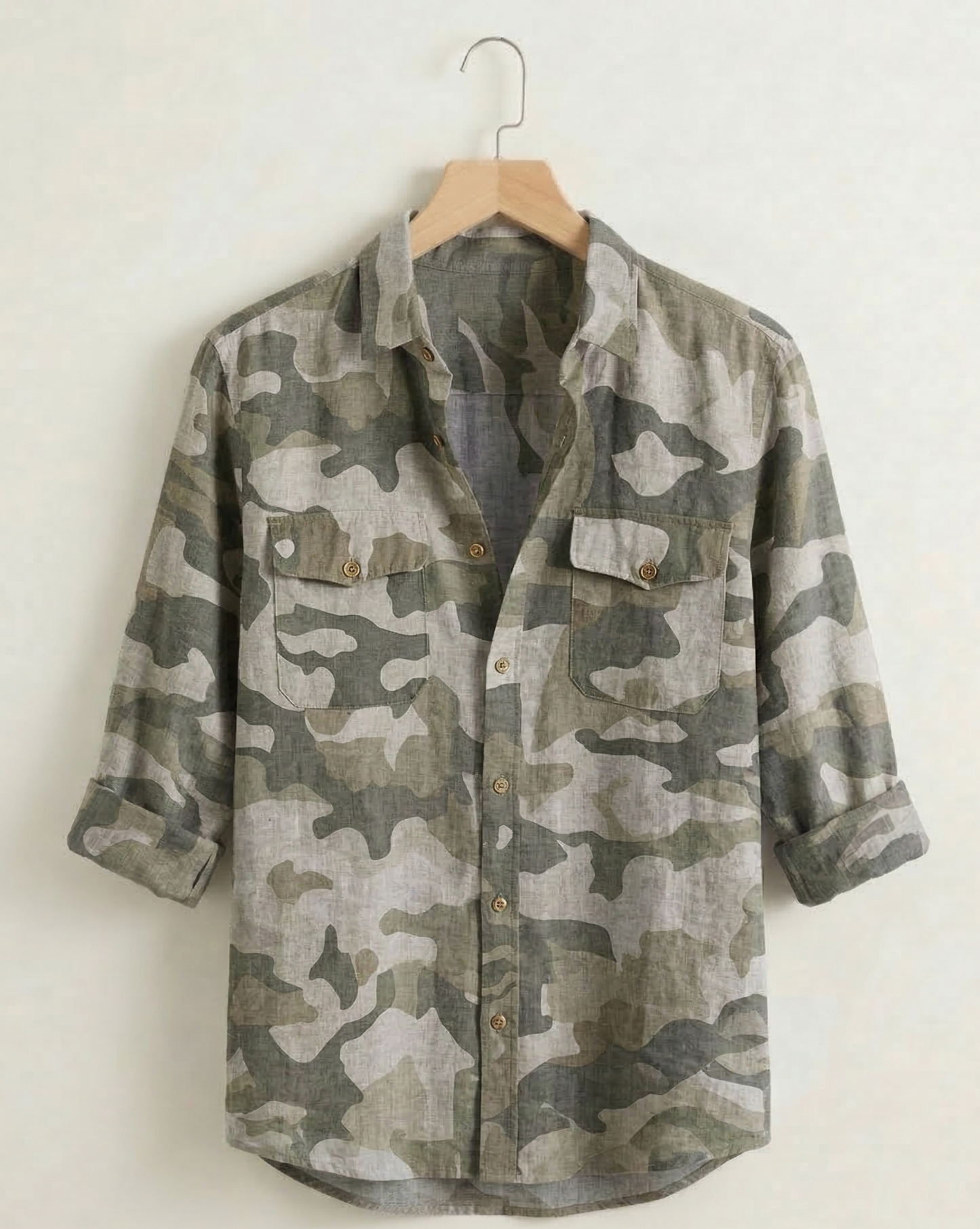 Vibonanza | Heren Camouflage Cargo Overhemd met Lange Mouw