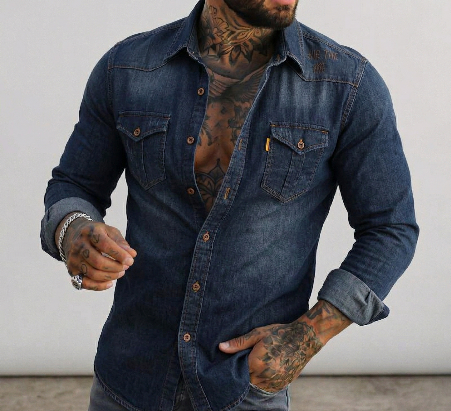 Vibonanza | Heren Denim Overhemd Vintage Wassing