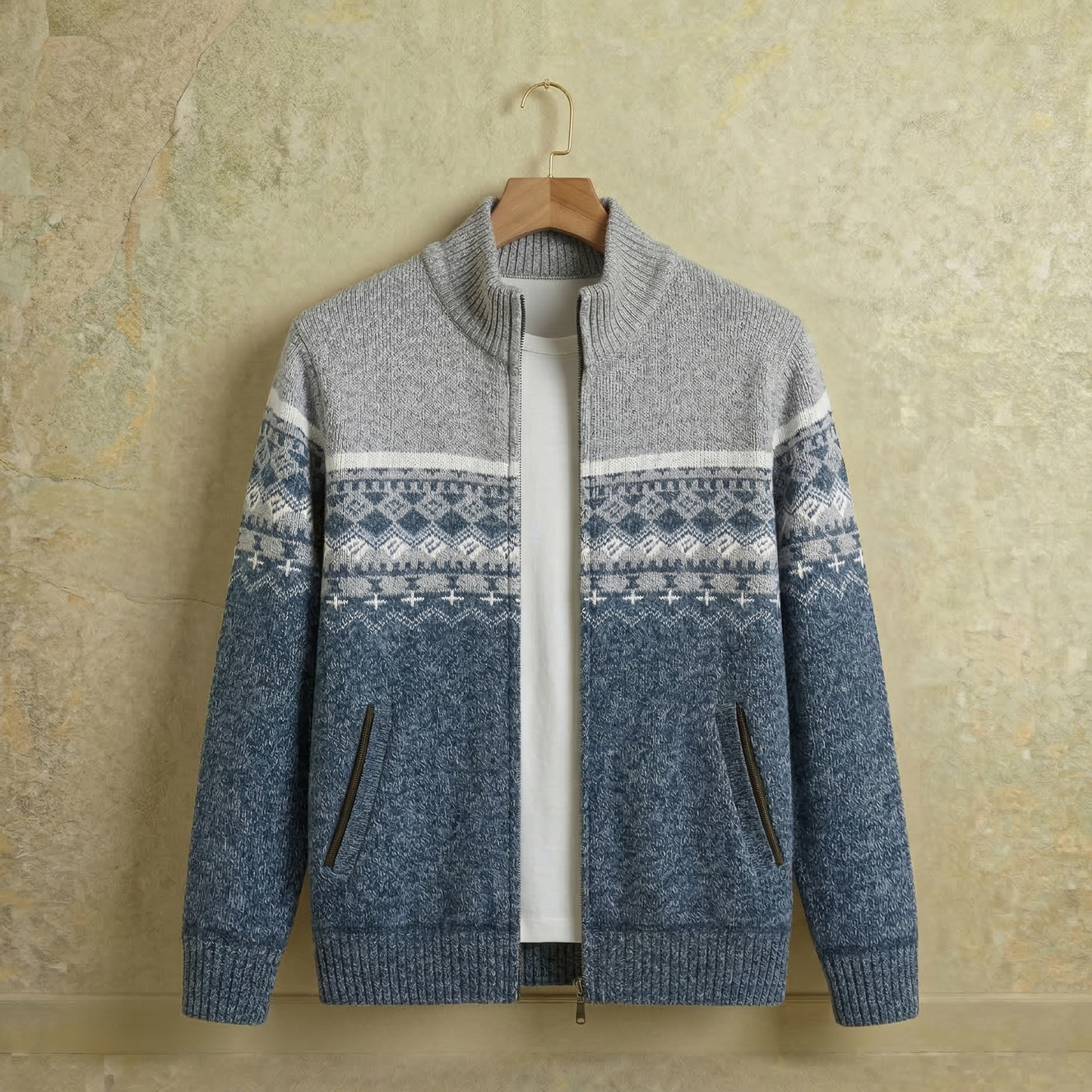 Vibonanza | Heren Vest Isolerend Denim Nordic Patroon