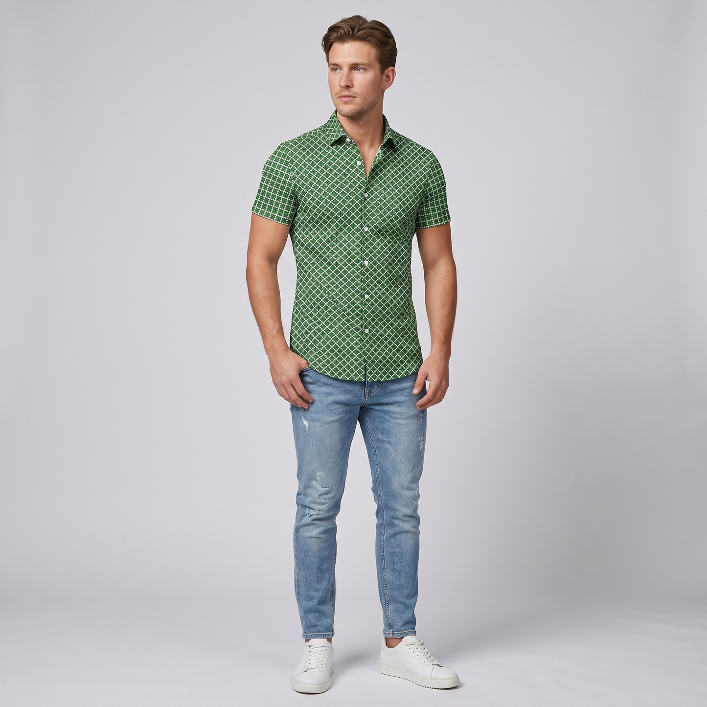 Vibonanza | Heren Overhemd Korte Mouw Dot Patroon