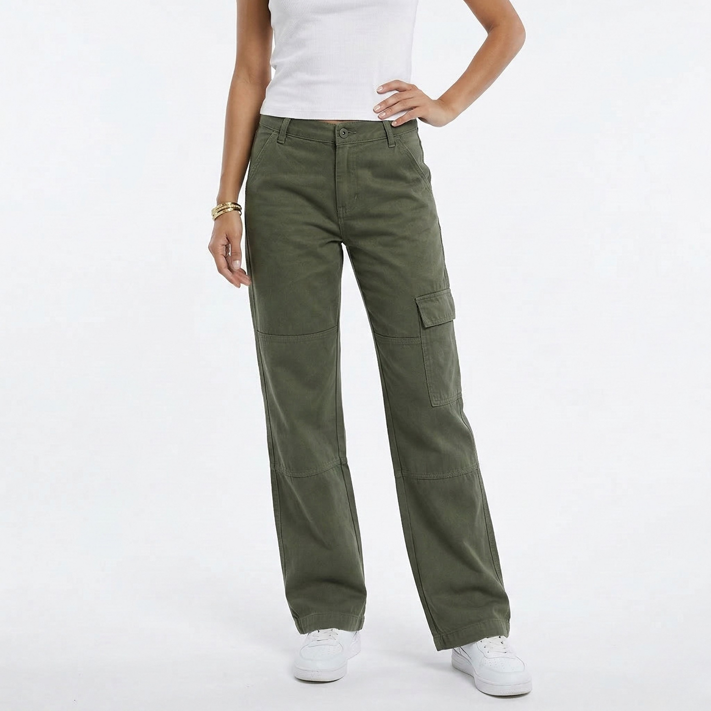 Vibonanza | Dames Cargo Broek Lage Taille Olijfgroen