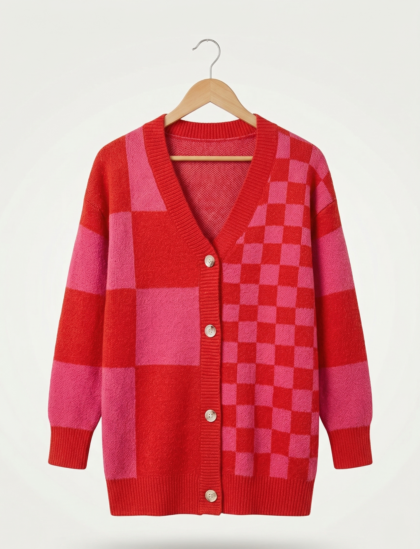 Vibonanza | Dames Cardigan Rood/roze V-hals Oversized
