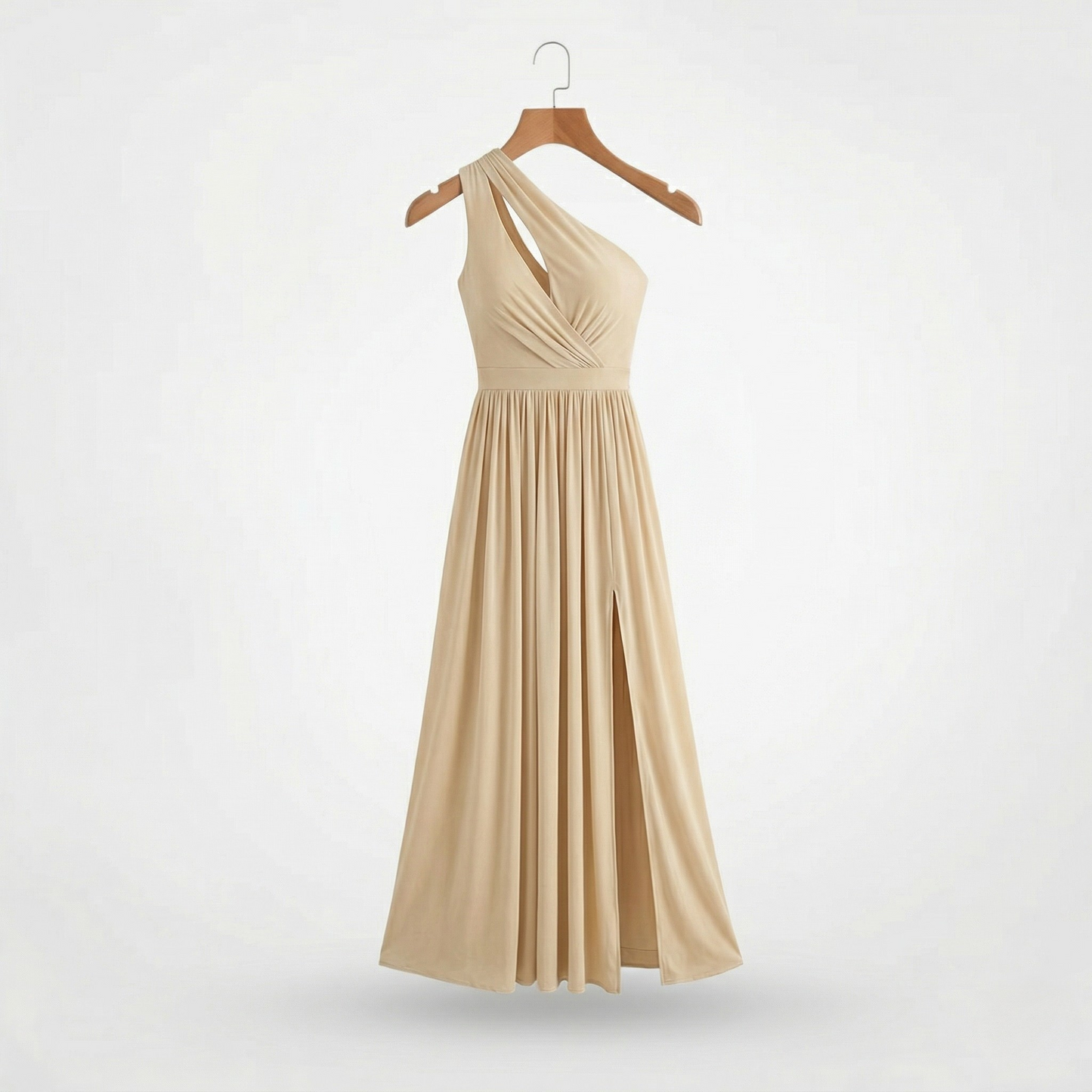 Vibonanza | Lichtbruine One Shoulder Avondjurk