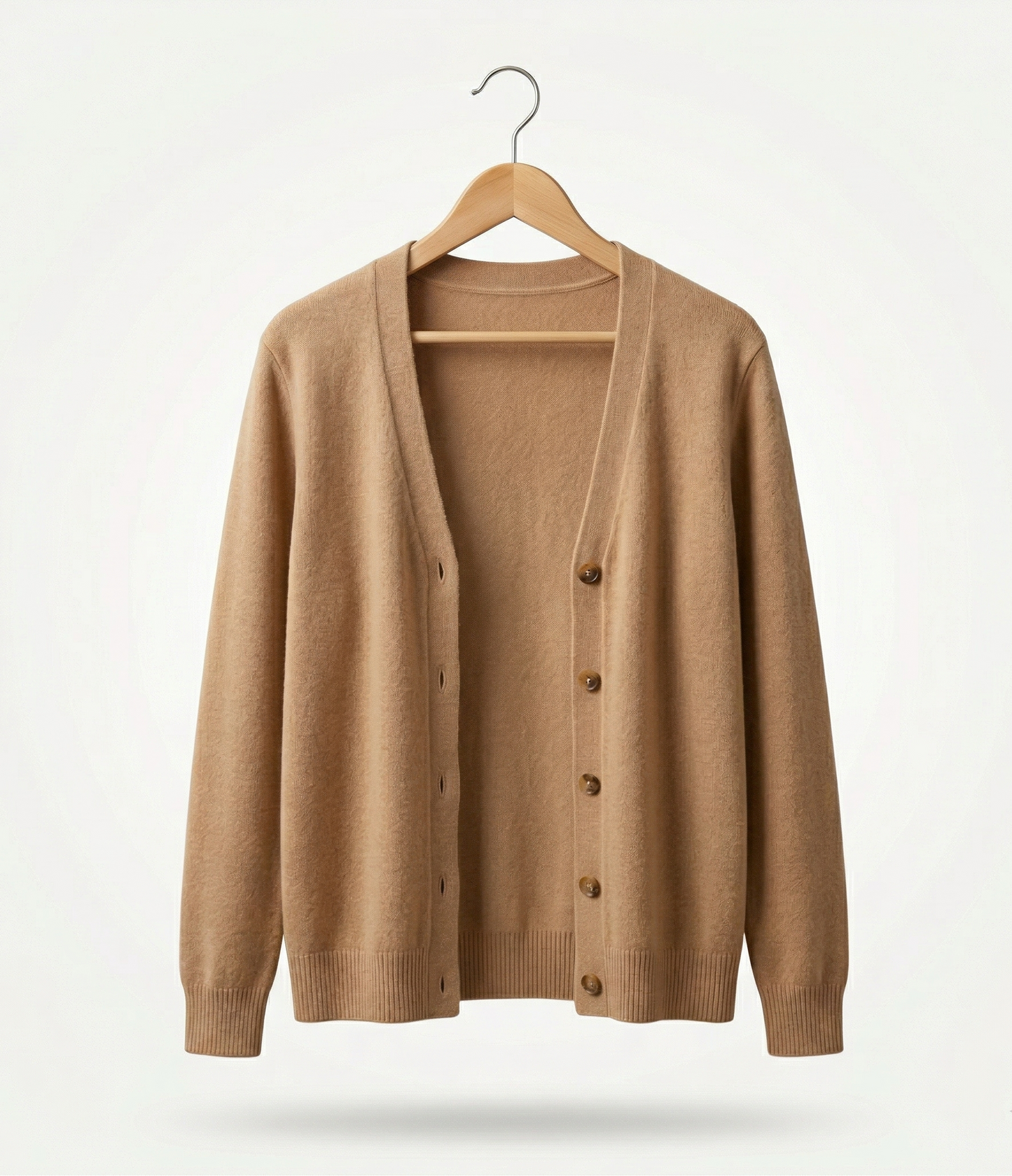 Vibonanza | Oversized Camel Gebreid Vest met Knoopsluiting