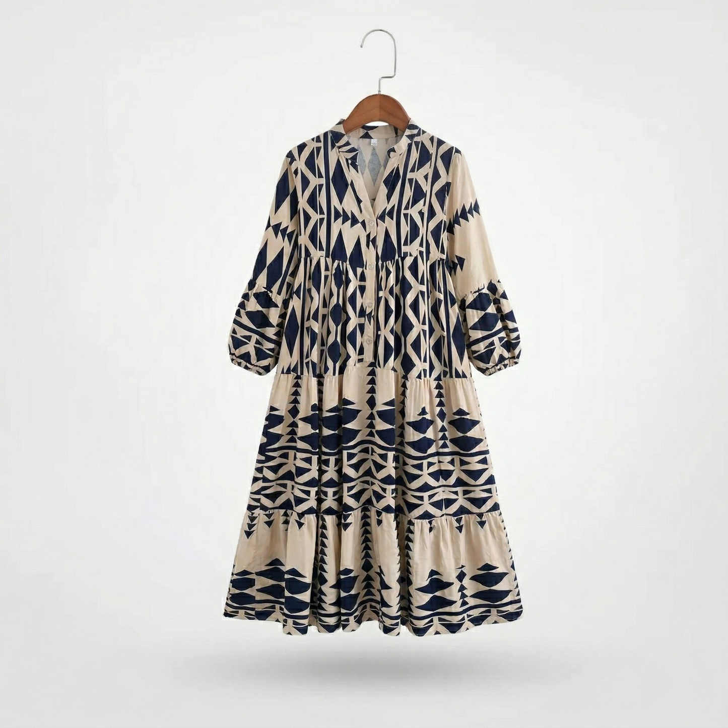 Vibonanza | Bohemian Maxi Jurk met V-Hals en Driekwart Mouwen